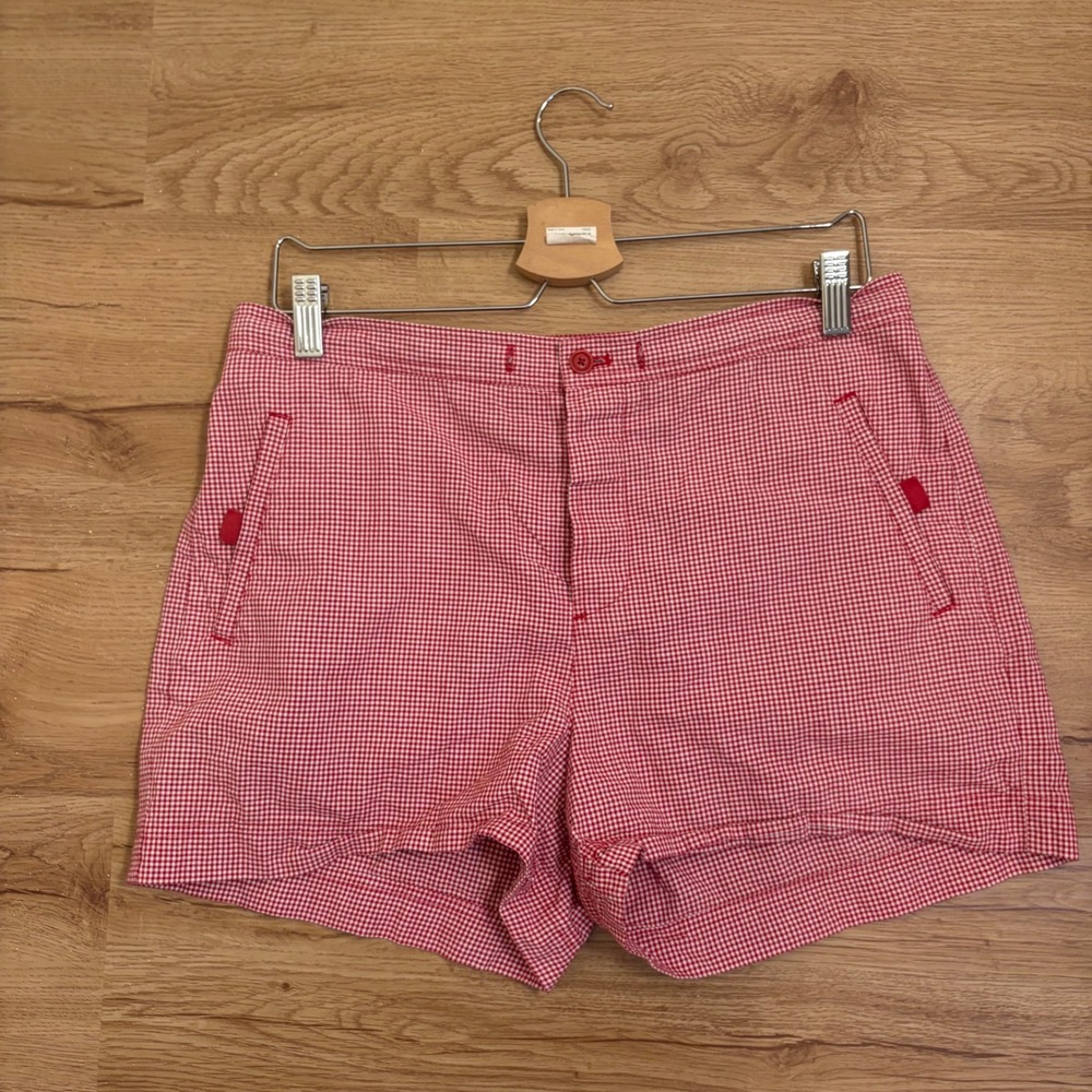 Ralph Lauren‎ Shorts Women 12 Red Gingham Cotton Button Fly Preppy - Picture 8 of 8
